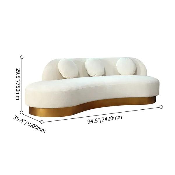 Maricel Gold Velvet Curved Sofa for 3 Seaters with Pillows & Stainless Steel Base - Ouch Cart