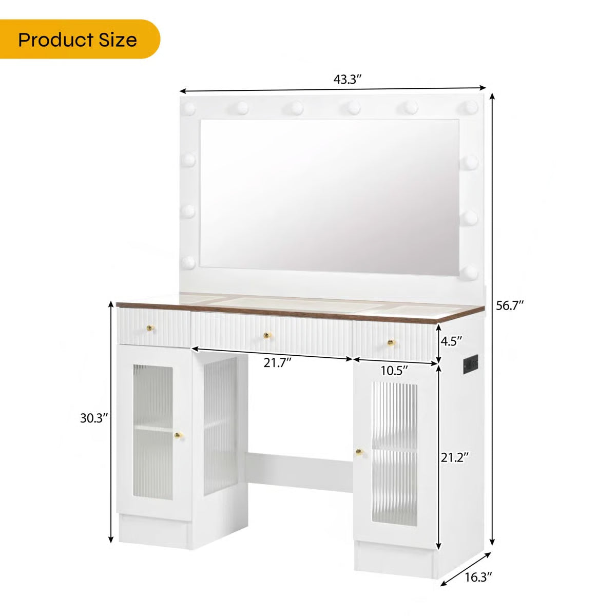 43.3''Large Dressing Table, Vanity Desk With Large Mirror And Lights 3 Colors- OUCH CART | Dressing table