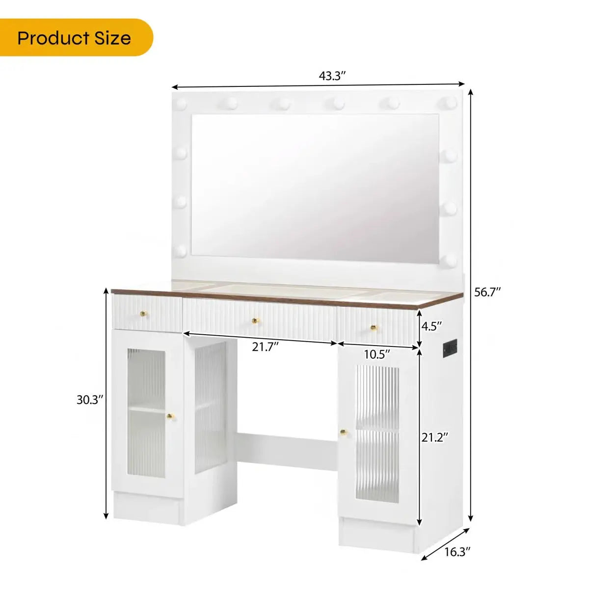 43.3''Large Dressing Table, Vanity Desk With Large Mirror And Lights 3 Colors- OUCH CART | Dressing table