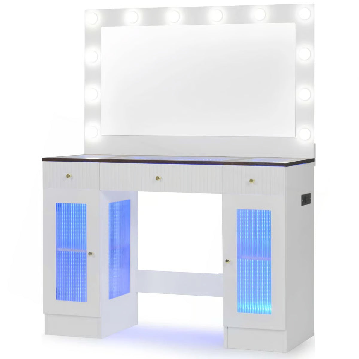 43.3''Large Dressing Table, Vanity Desk With Large Mirror And Lights 3 Colors- OUCH CART | Dressing table