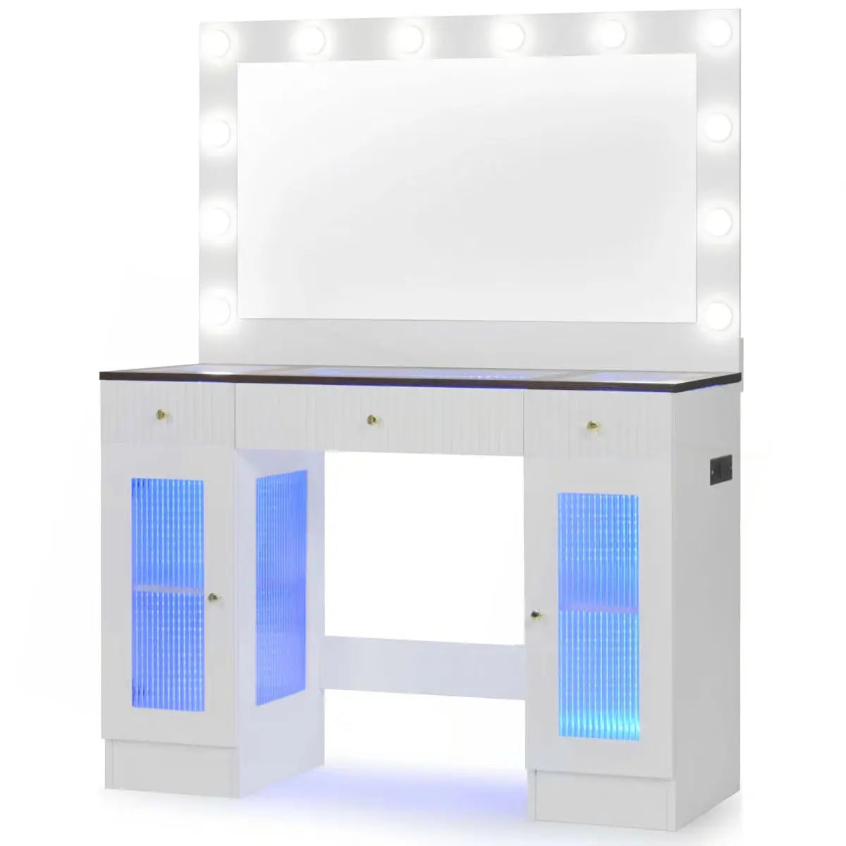 43.3''Large Dressing Table, Vanity Desk With Large Mirror And Lights 3 Colors- OUCH CART | Dressing table