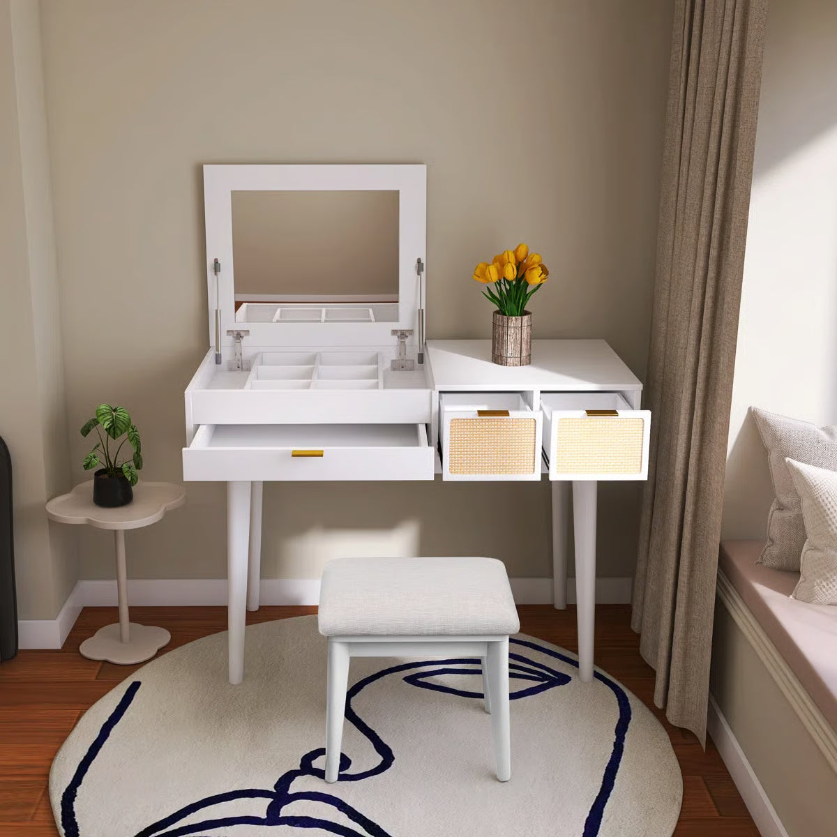 43.3" Classic Makeup Vanity – Elegant Wooden Vanity Desk with Storage