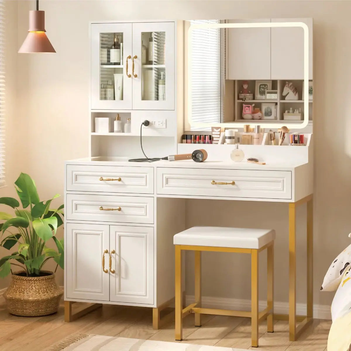43"Wide Makeup Vanity Set With Light and Mirror and Power Outlet
-OUCH CART | Dressing table