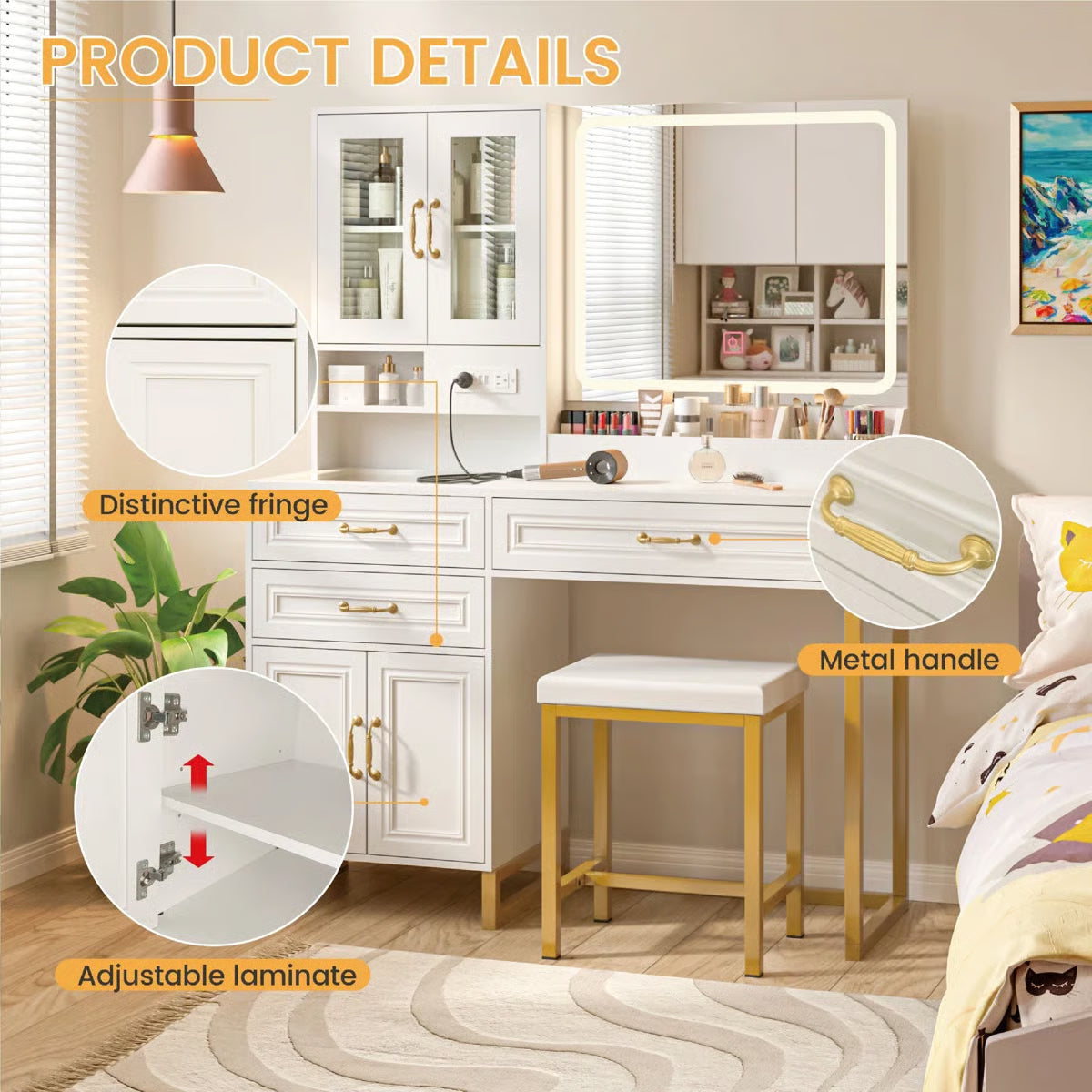 43"Wide Makeup Vanity Set With Light and Mirror and Power Outlet
-OUCH CART | Dressing table