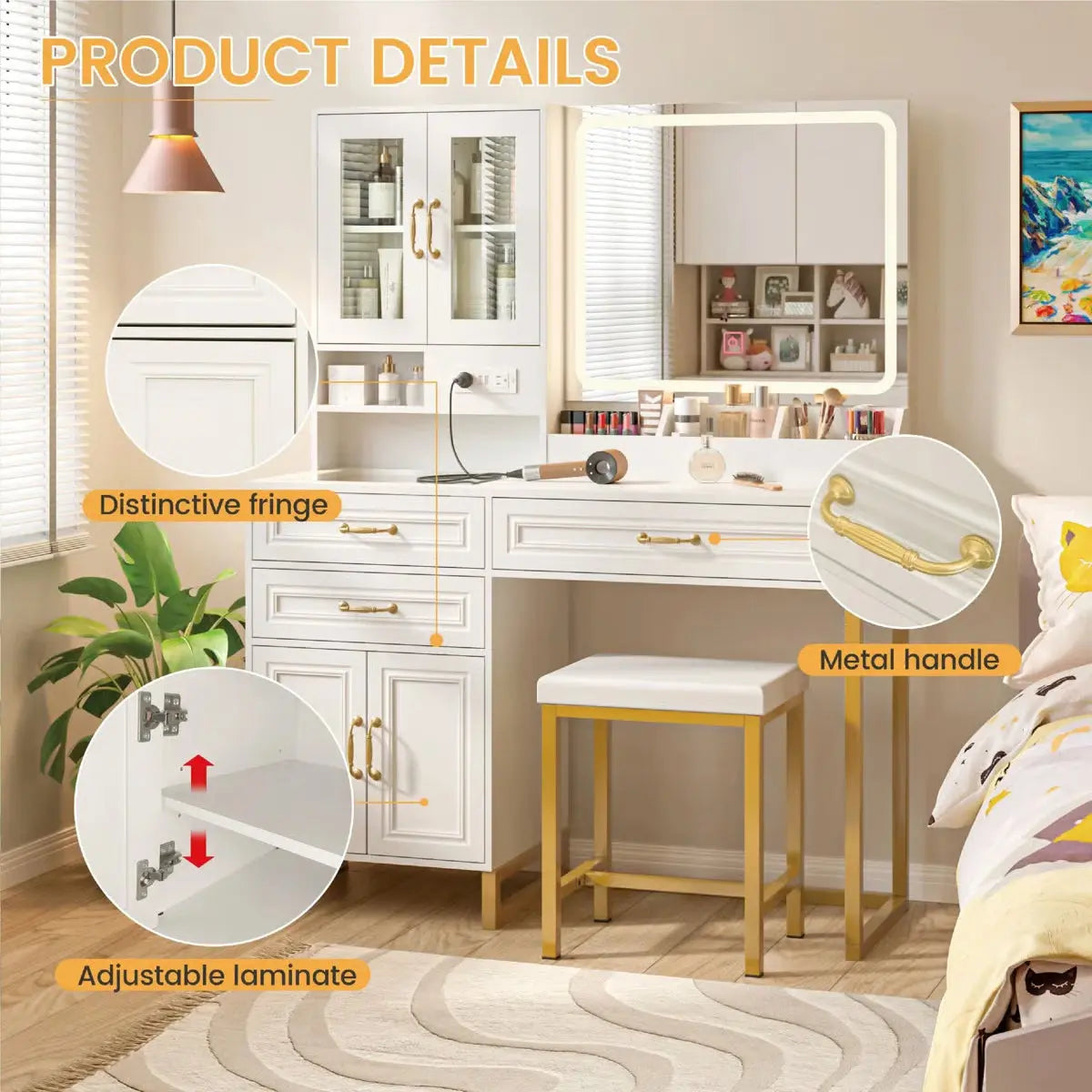 43"Wide Makeup Vanity Set With Light and Mirror and Power Outlet
-OUCH CART | Dressing table