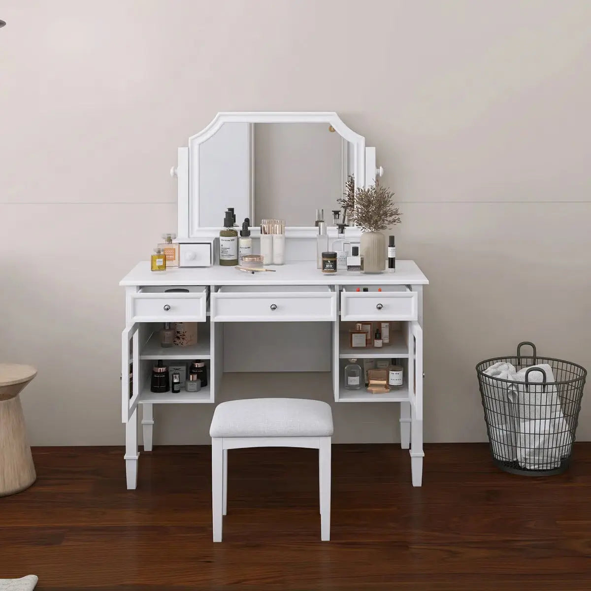 Elegant 44.4" Makeup Vanity Desk – Large Mirror & Convenient Drawer