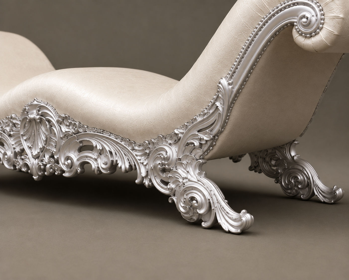Luxury Ivory Chaise Lounge | Royal Rococo French Style Daybed with Ornate Carved Frame | Elegant Bedroom & Living Room Lounger