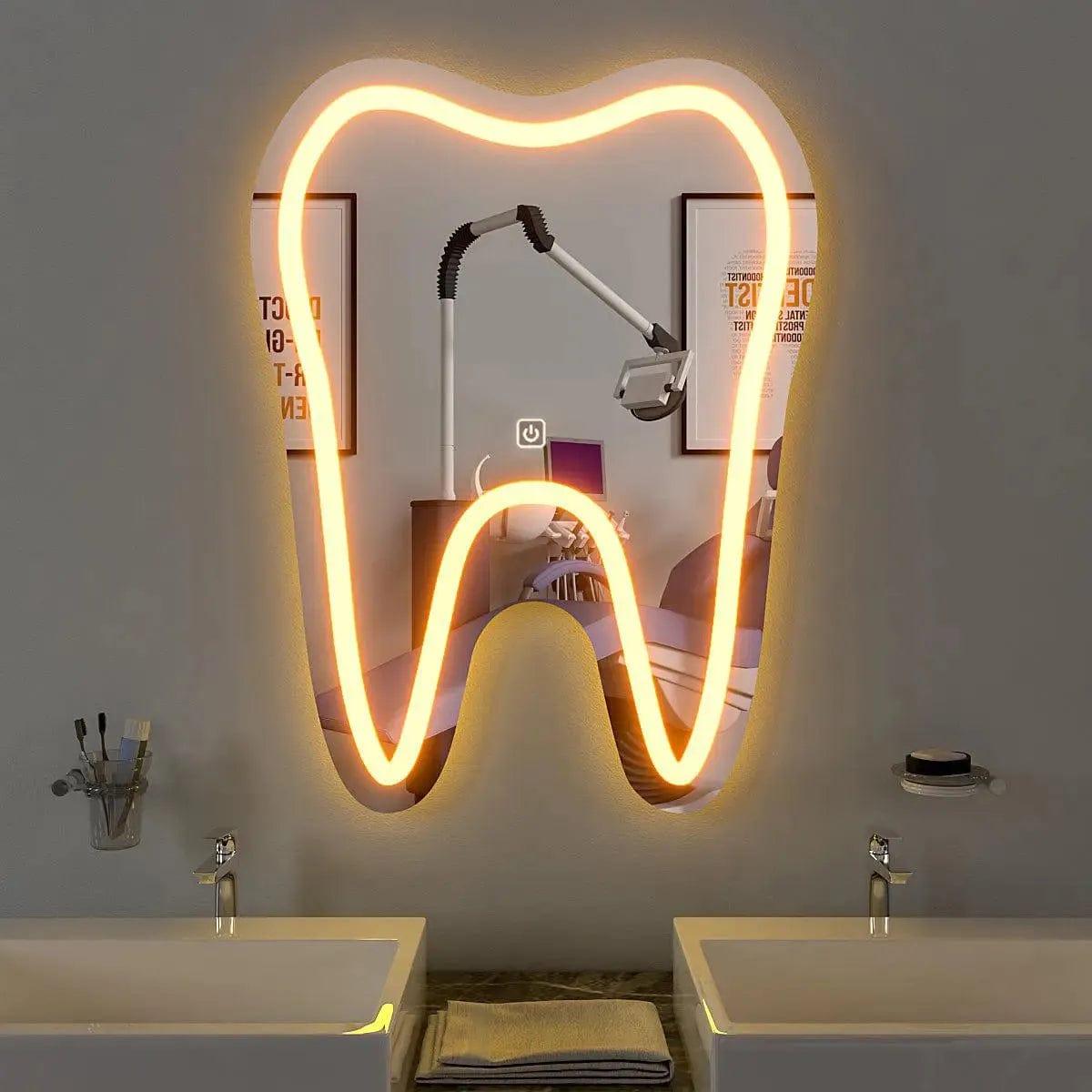 Tooth-Shaped LED Mirror for Dentist Office - Ouch Cart