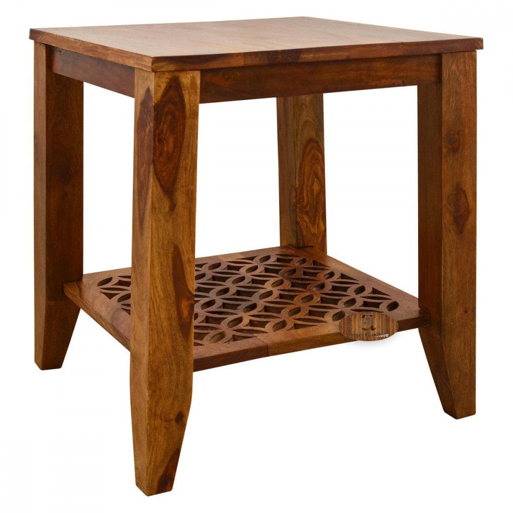 Carved net Side Table in Honey Finish