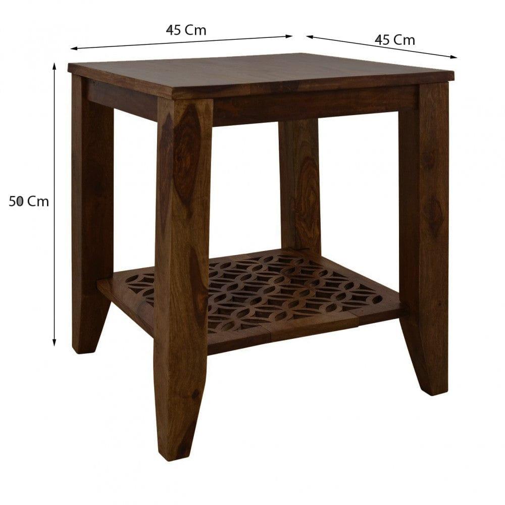 Carved net Side Table in Walnut Finish - Ouch Cart