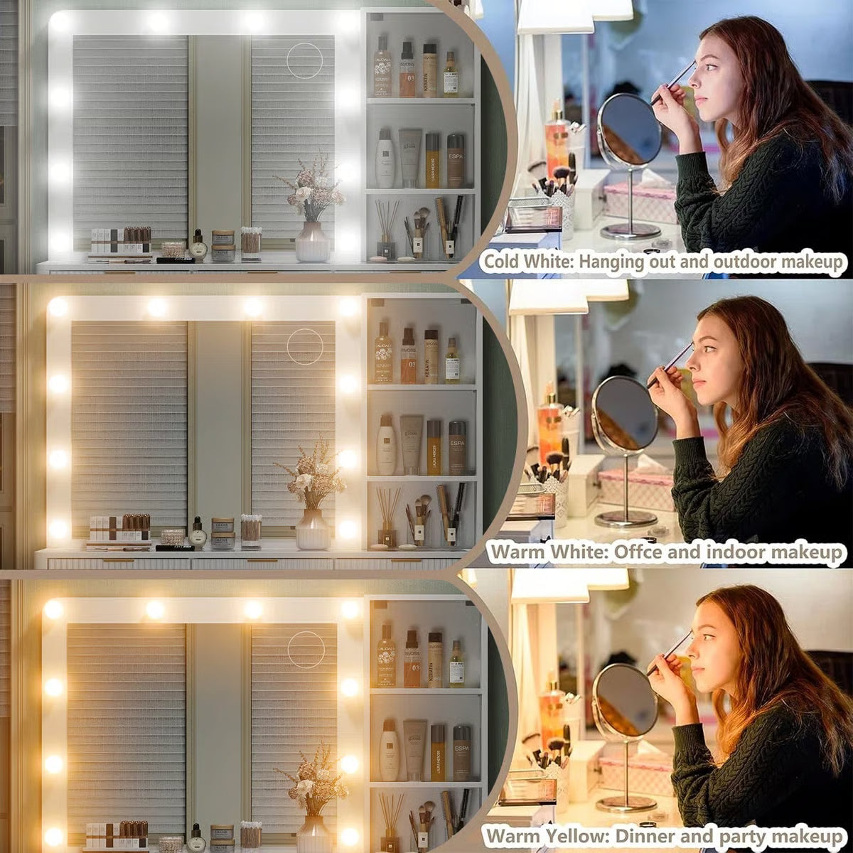 47" Makeup Vanity Desk with Fluted Design – 10 LED Lights, 3-Mode Adjustable Mirror, 7 Drawers & Power Outlet