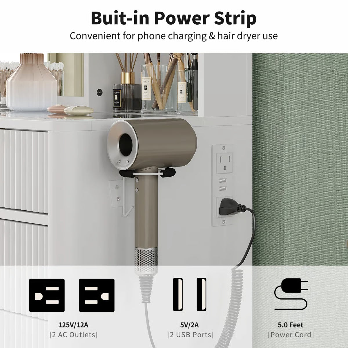 47" Makeup Vanity Desk with Fluted Design – 10 LED Lights, 3-Mode Adjustable Mirror, 7 Drawers & Power Outlet-OUCH CART |Dressing table