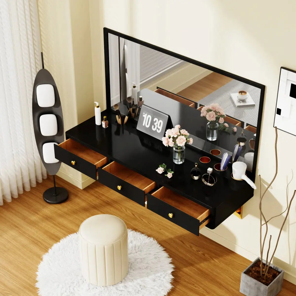 47 Inch Floating Shelf with Storage Drawer Contemporary Design