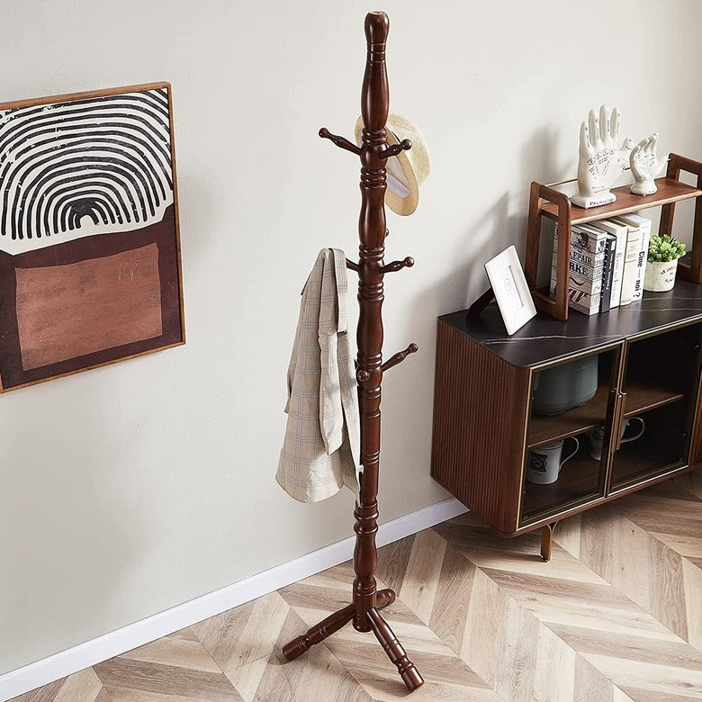 Ouch Cart Wooden Coat Stand | Freestanding Solid Wood Clothes Hanger with Multiple Hooks for Home OUCH CART