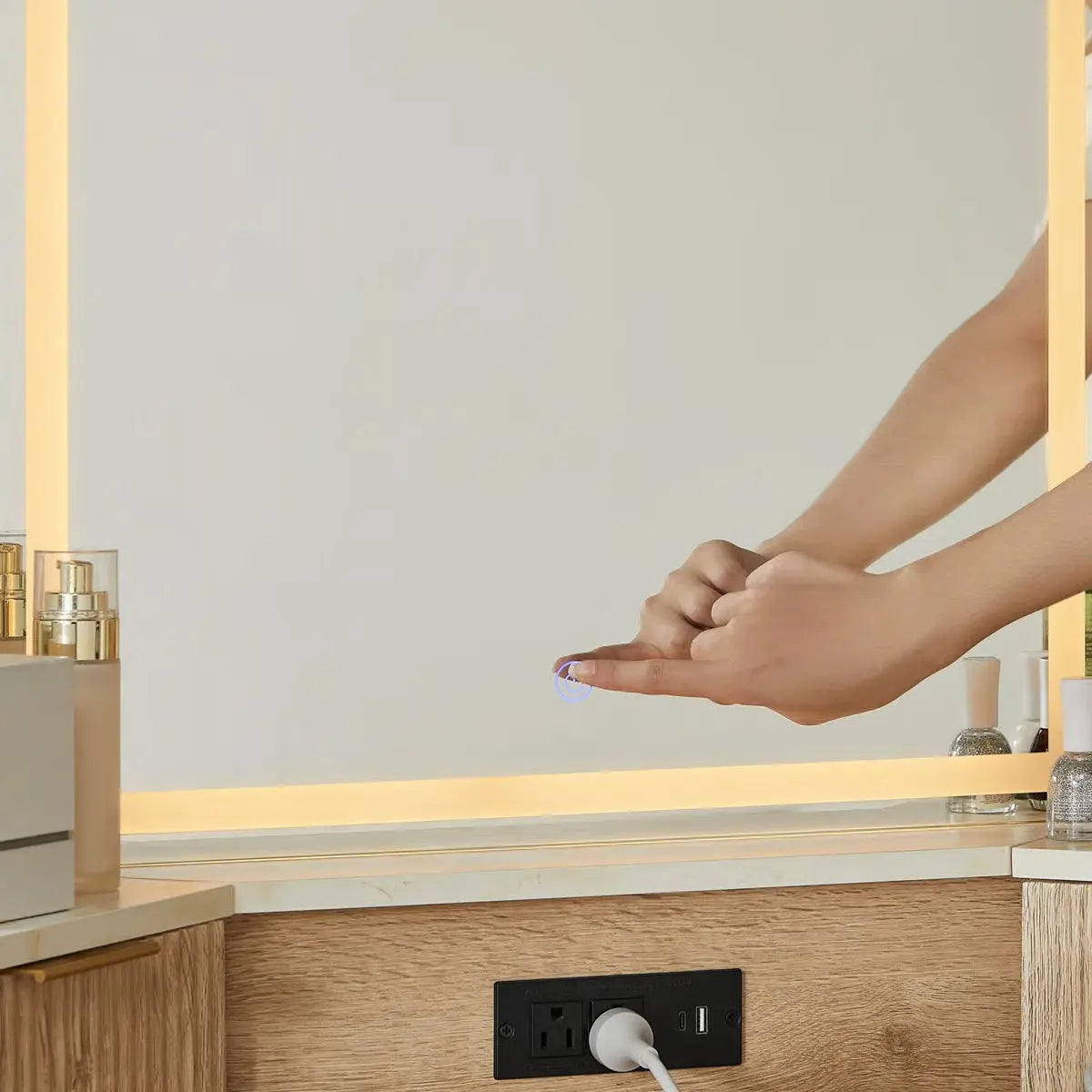 48" Corner Vanity Table with 3 LED Mirrors and Storage Drawers