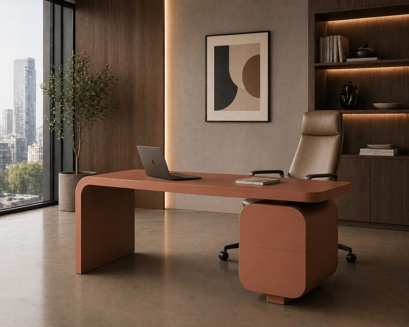 Modern Executive Office Table with Storage Ouch Cart