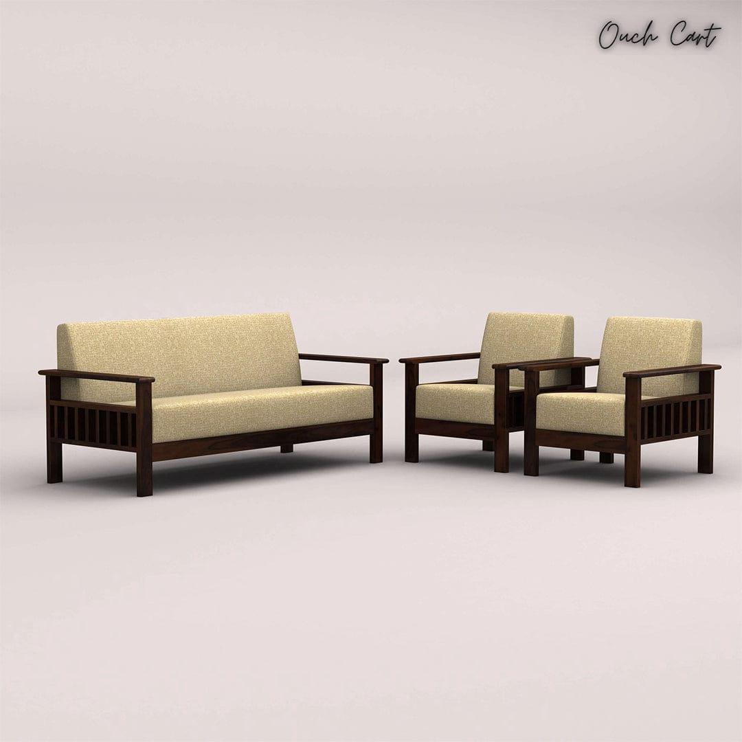 EDWIN 3+1+1 WOODEN SOFA SET (WALNUT FINISH) - Ouch Cart