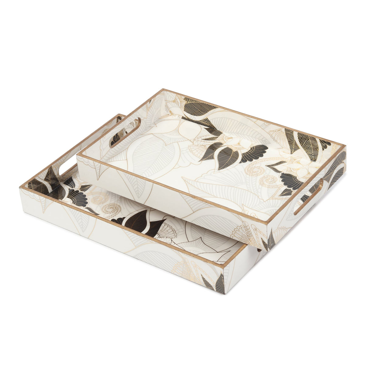 Ivory Noir Bloom Tray Set of 2 M.M.I. OVERSEAS
