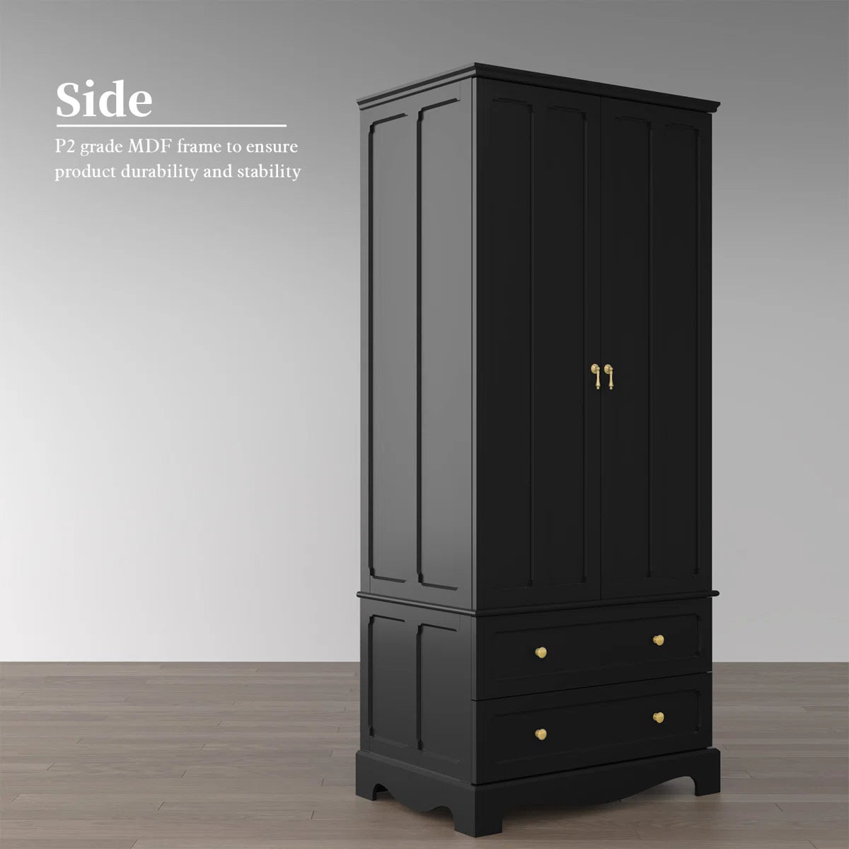 Elegant Wooden Wardrobe Armoire with 2 Drawers – Freestanding Design