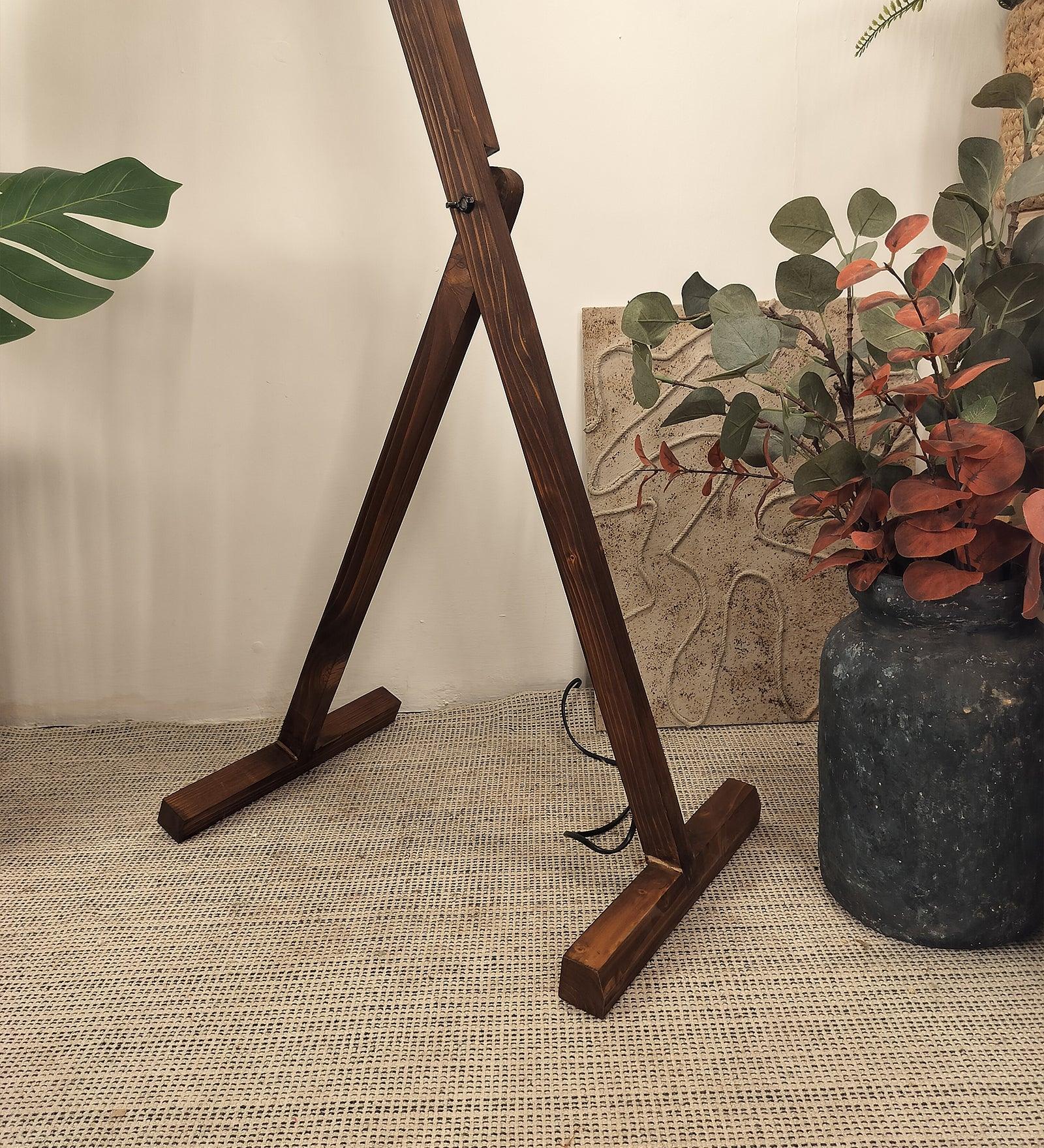 Benji Wooden Floor Lamp with Brown Base and Beige Fabric Lampshade (BULB NOT INCLUDED) - Ouch Cart