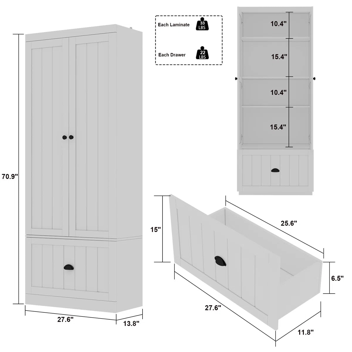 Dorilal Armoire Large Storage Solid Wood Wardrobe for Bedroom
