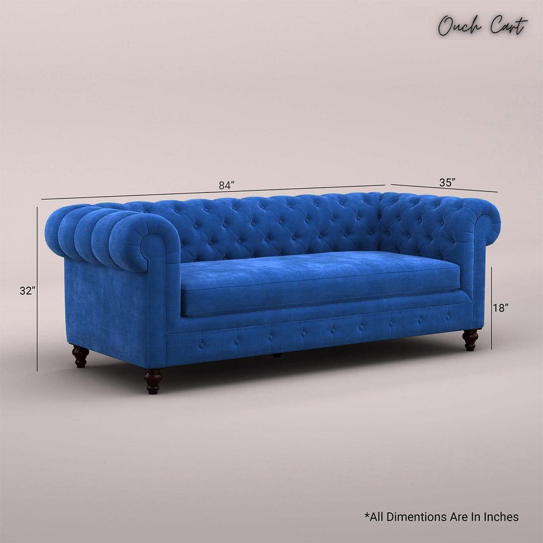 MAHARAJA FABRIC 3 SEATER SOFA (VELVET, ROYAL BLUE) - Ouch Cart