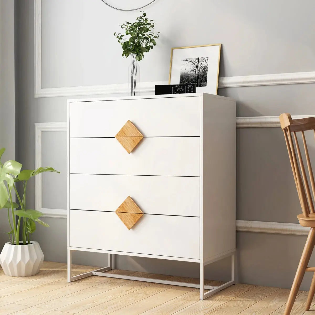 4-Drawer Dresser for Bedroom โ Solid Wood Handle Drawers, Stable Square Design-OUCH CART |Dressing table