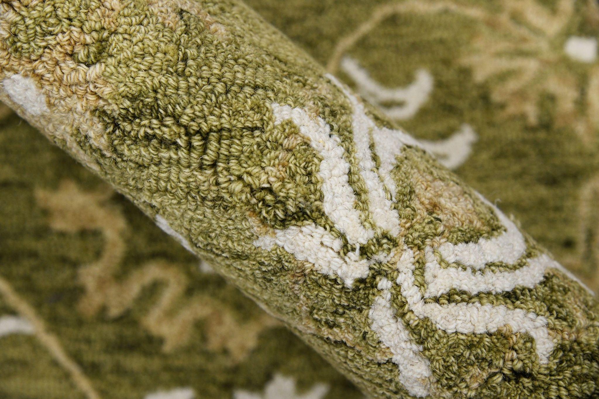 Olive Green Wool Romania 8X10 Feet Hand-Tufted Carpet - Rug - Ouch Cart