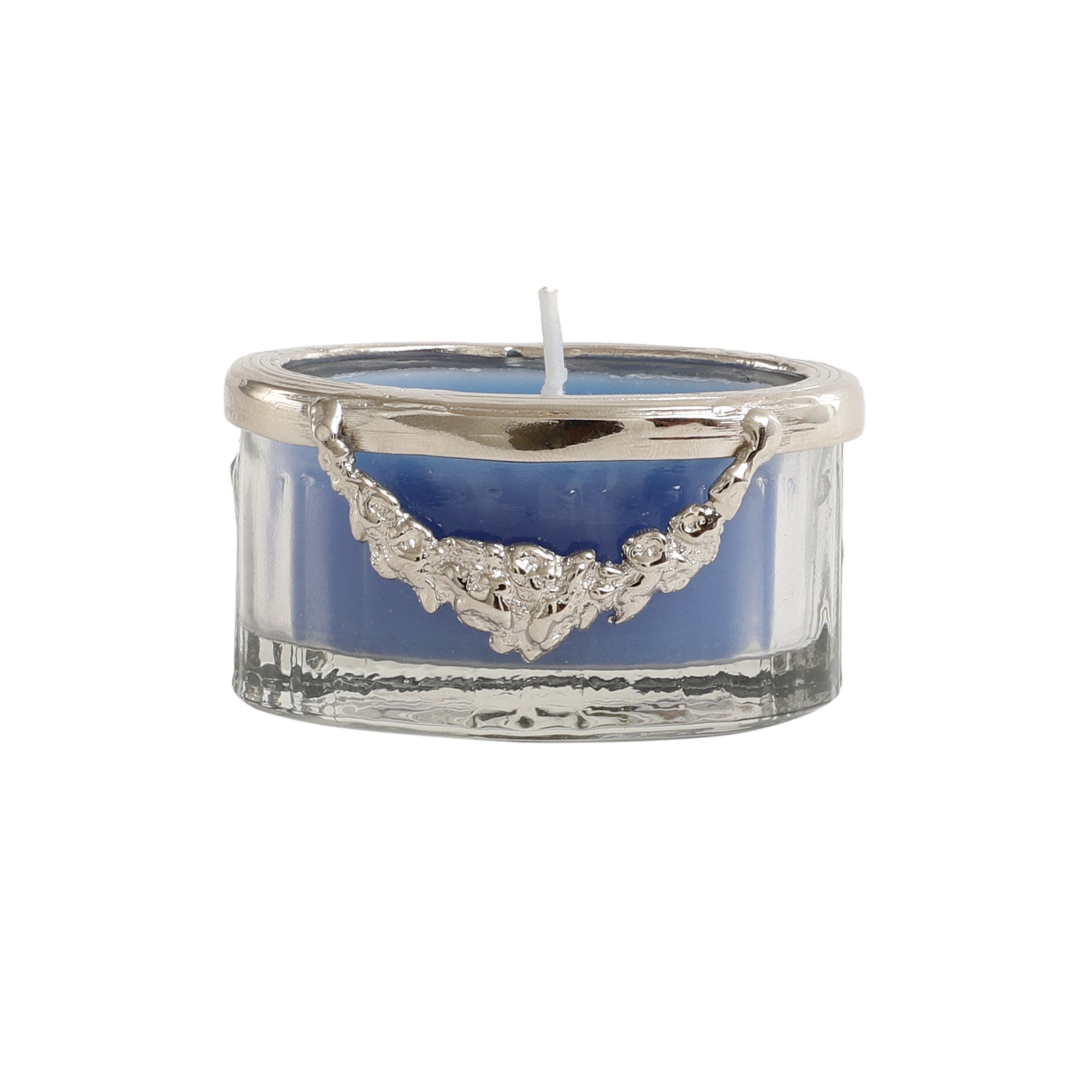ocean breeze blue Scented candle jar with Silver ring