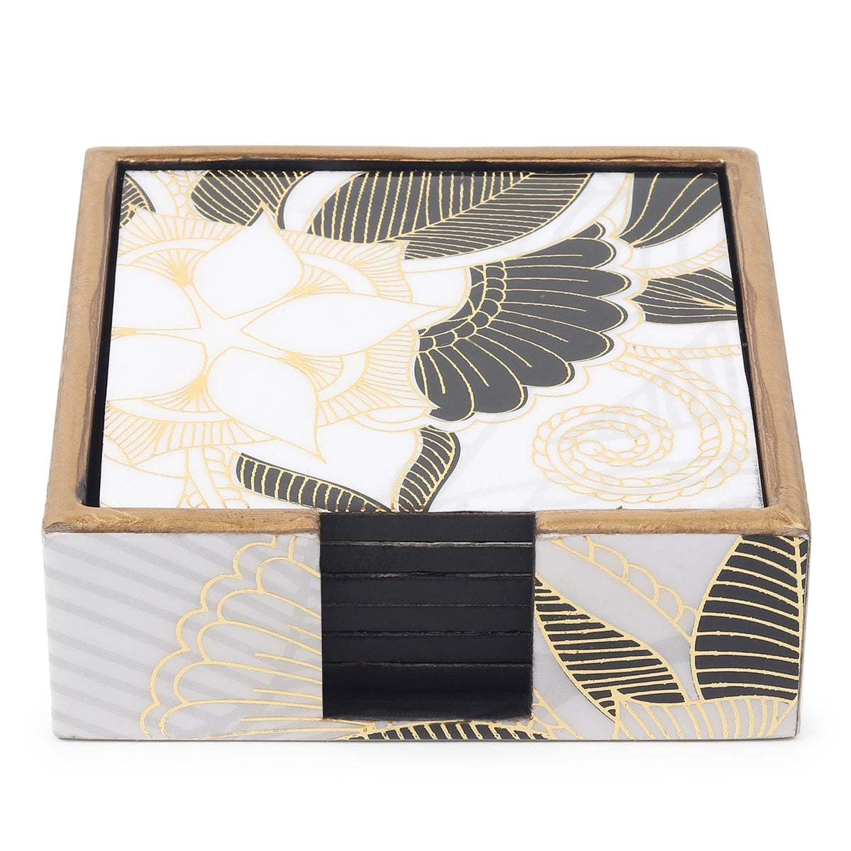 Ivory Noir Bloom Coaster Set of 4 M.M.I. OVERSEAS