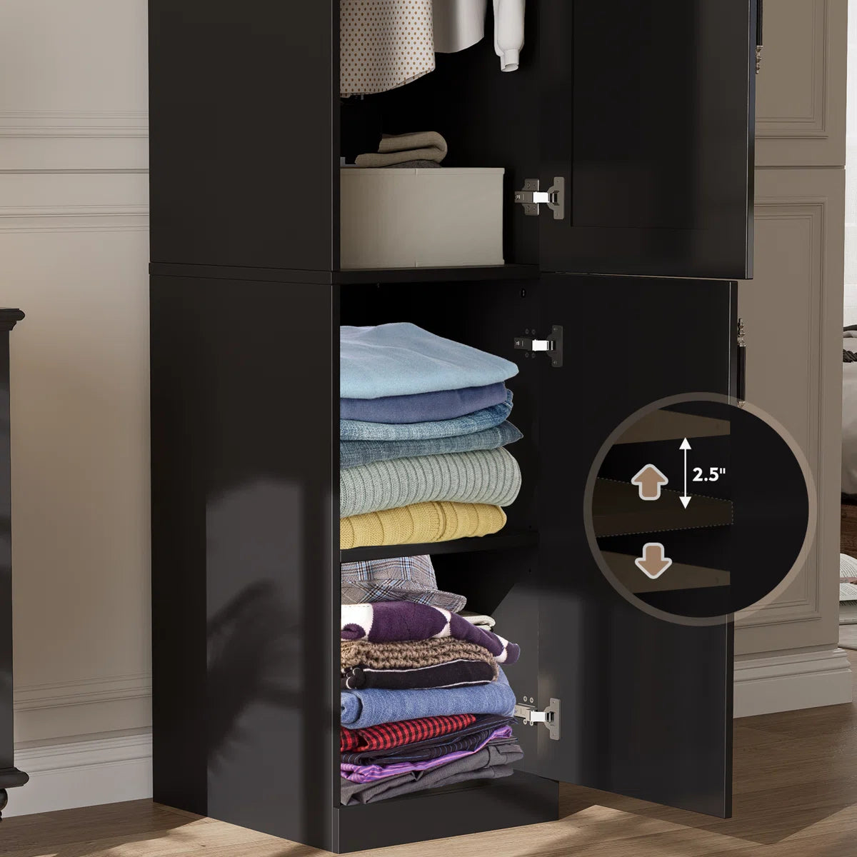 White Freestanding 2-Door Armoire Wardrobe Closet 74.8 Inch Large Storage Solution-OUCH CART | Wardrobe