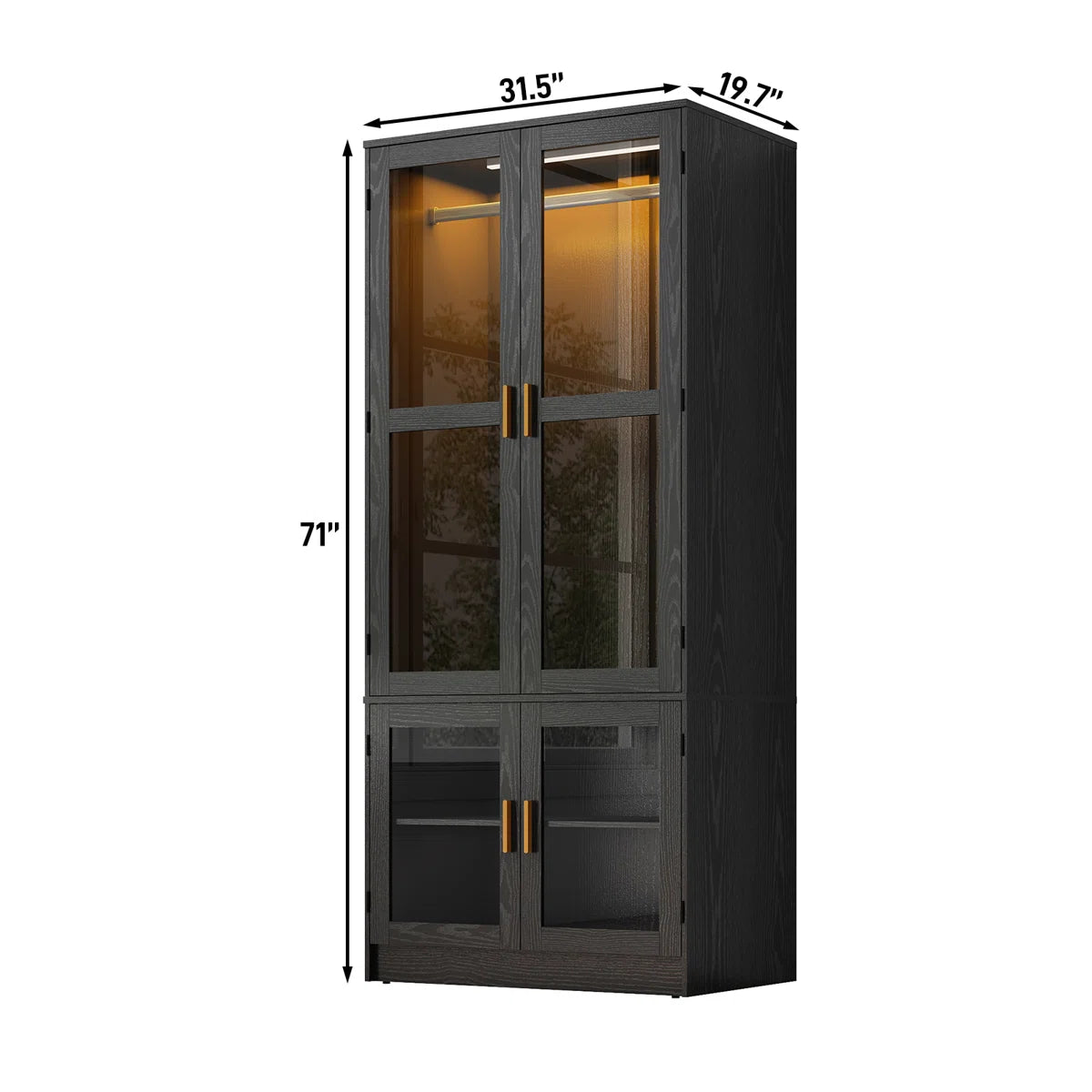 71" H 4-Door Armoire – Modern Wardrobe Closet with LED Sensor Lighting & Rod-OUCH CART | Wardrobe