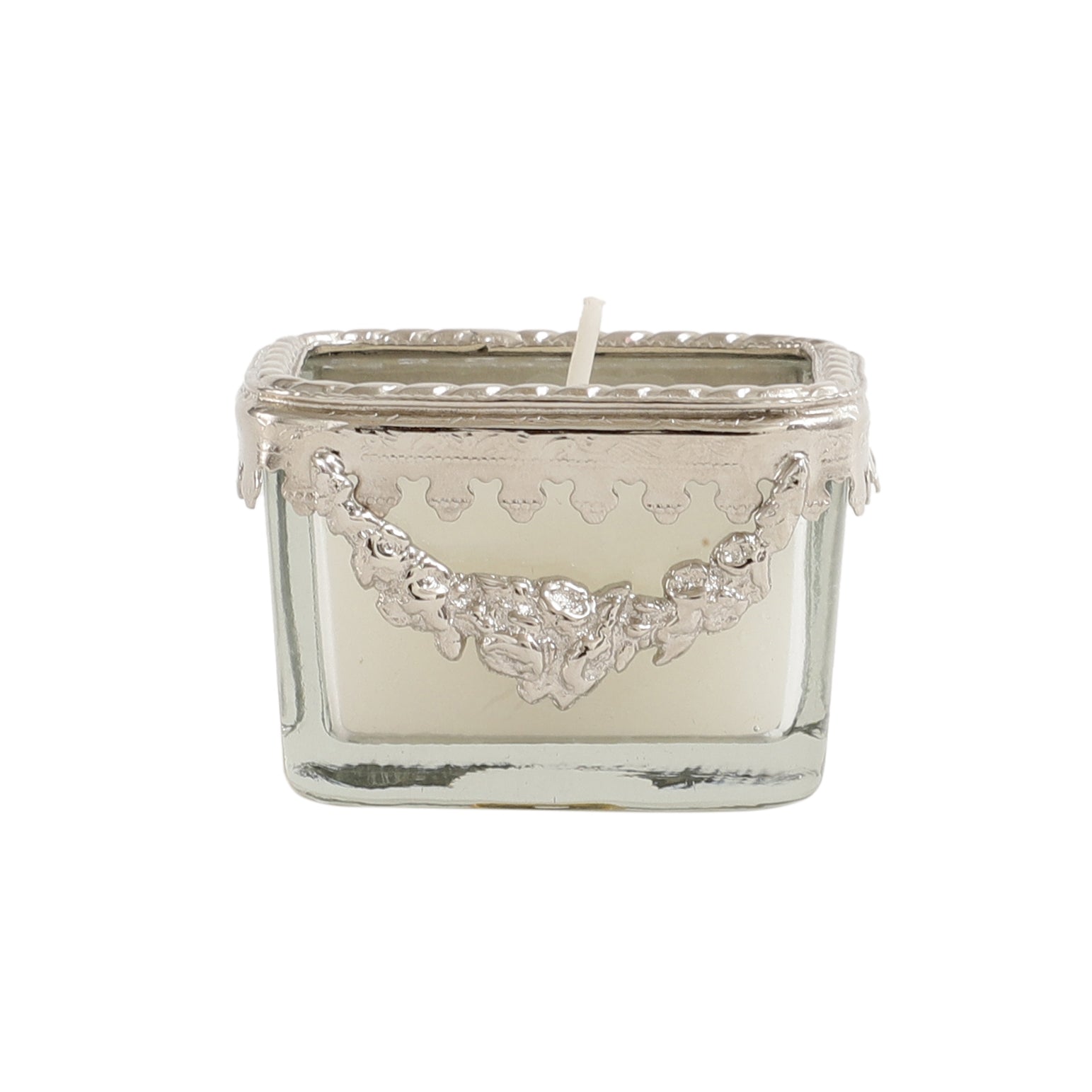 Snowy Whisper White Scented Candle Glass Jar With Silver Ring M.M.I. OVERSEAS