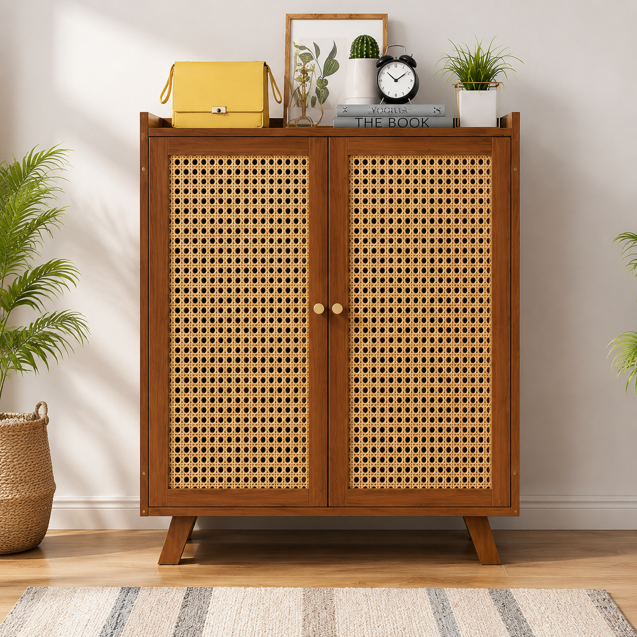 Modern Solid Wood Shoe Cabinet with Angled Legs | Mid-Century Wooden Shoe Storage Organizer | Scandinavian Entryway Shoe Rack OUCH CART