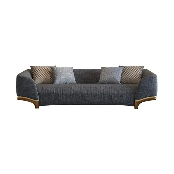Mitsuki 3-Seat Cotton & Linen Upholstered Sofa with Pillows Gold Legs