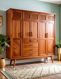 Premium 5 Door Wooden Wardrobe with 3 Drawers | Modern Bedroom Almirah in Walnut Finish | Large Clothes Storage Cabinet