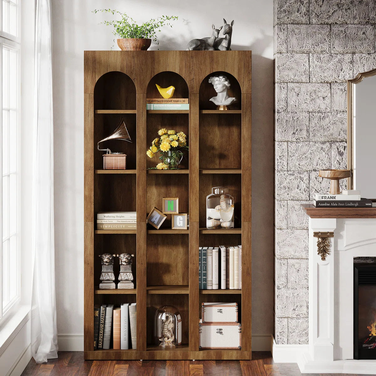 Inch Modern Wood Farmhouse Home Office Tall Bookshelf Bookcase Open Large Storage OUCH CART