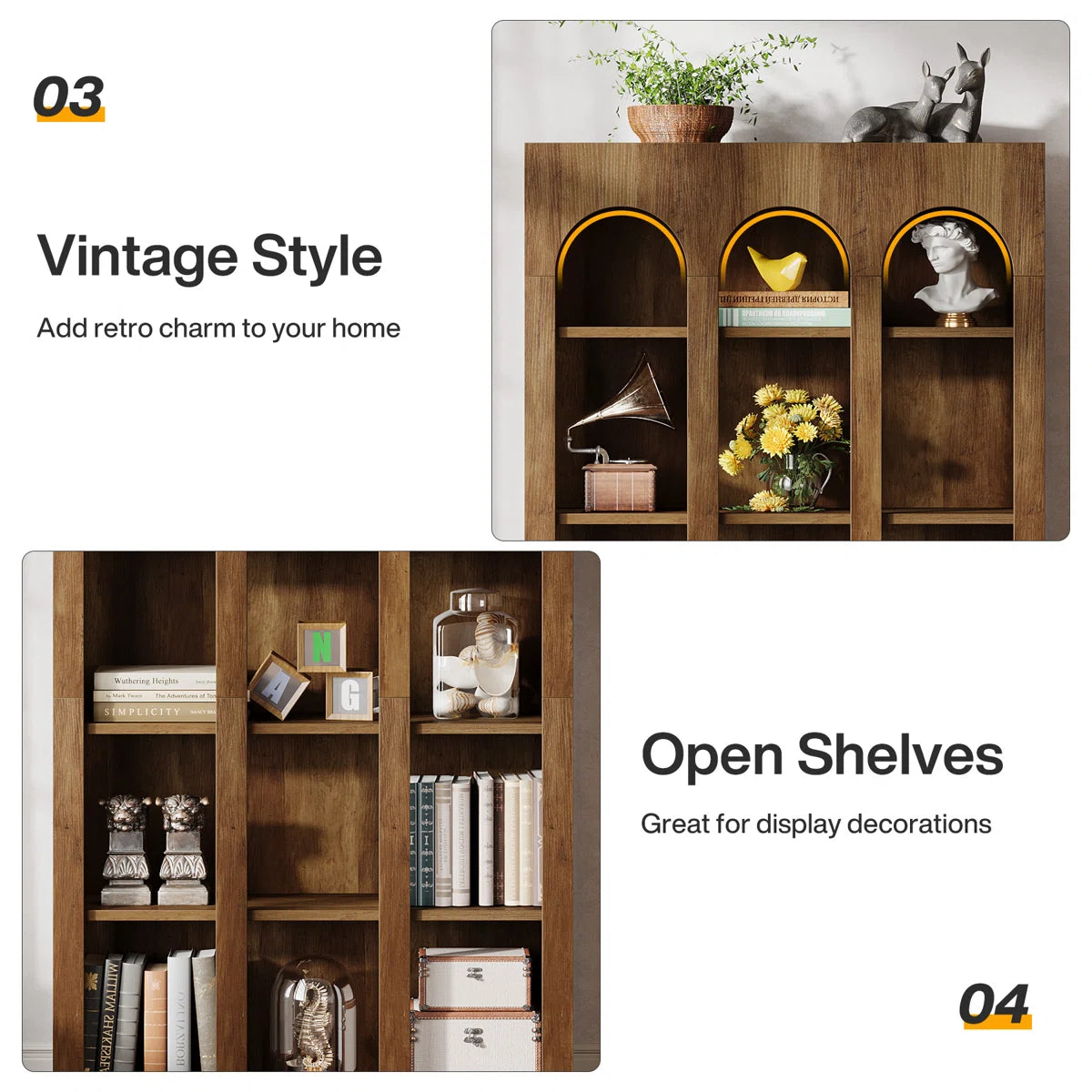 Inch Modern Wood Farmhouse Home Office Tall Bookshelf Bookcase Open Large Storage OUCH CART