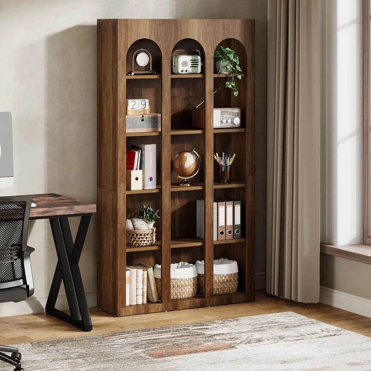 Inch Modern Wood Farmhouse Home Office Tall Bookshelf Bookcase Open Large Storage