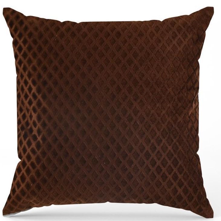 Brown Diamond Quilted Velvet Cushion Covers, 16 x 16 Inch, Set of 5