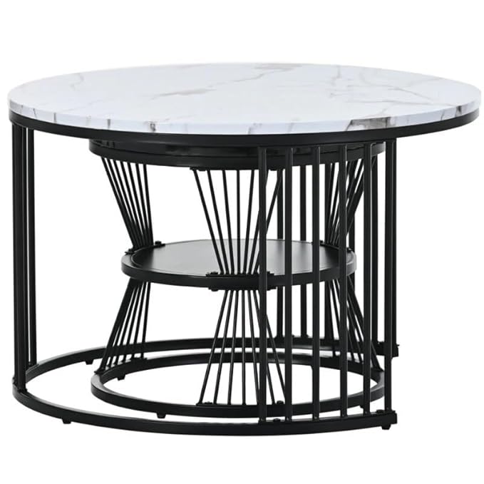 Round Modern Nesting Coffee Table Set of 2 with Marble Veneer Tops OUCH CART