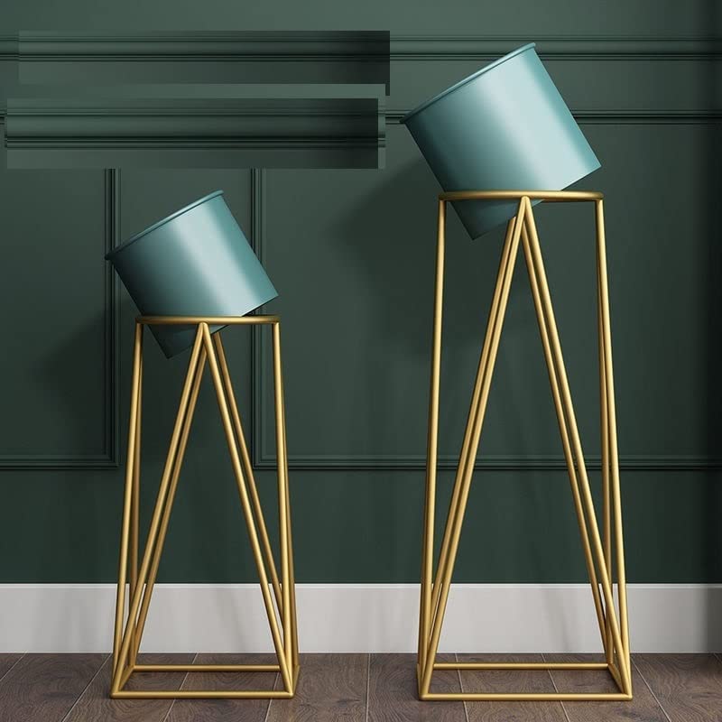 Planters for Indoor - Outdoor Plants & Modern Metal Floor Tall Plant Stand for Garden, Balcony & Living Room & Mid Century Plant Stands with Pots Set of 2 OUCH CART