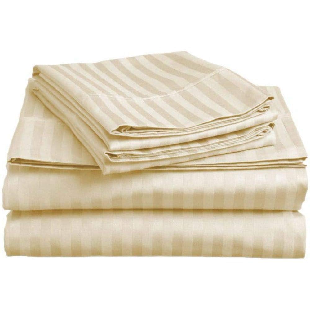 Glace Cotton Striped Double Bedsheet with 2 Pillow Covers | 90 × 100 Inch Flat Sheet for Home, Hotel & Guest Room Ouch Cart