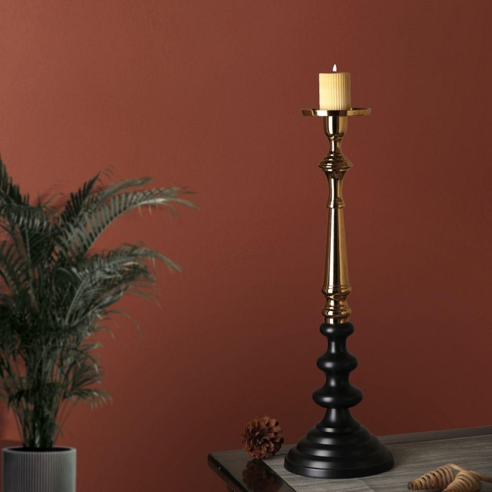 Lydia Pillar Large Candle Holder Black & Gold - Ouch Cart