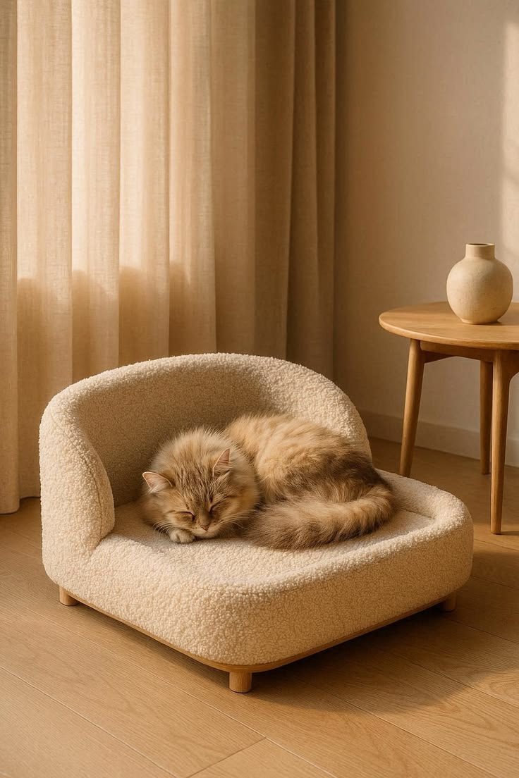 Plush Teddy Fabric Pet Sofa Bed – Soft Elevated Dog & Cat Couch with Wooden Legs, Cozy Washable Pet Lounge OUCH CART
