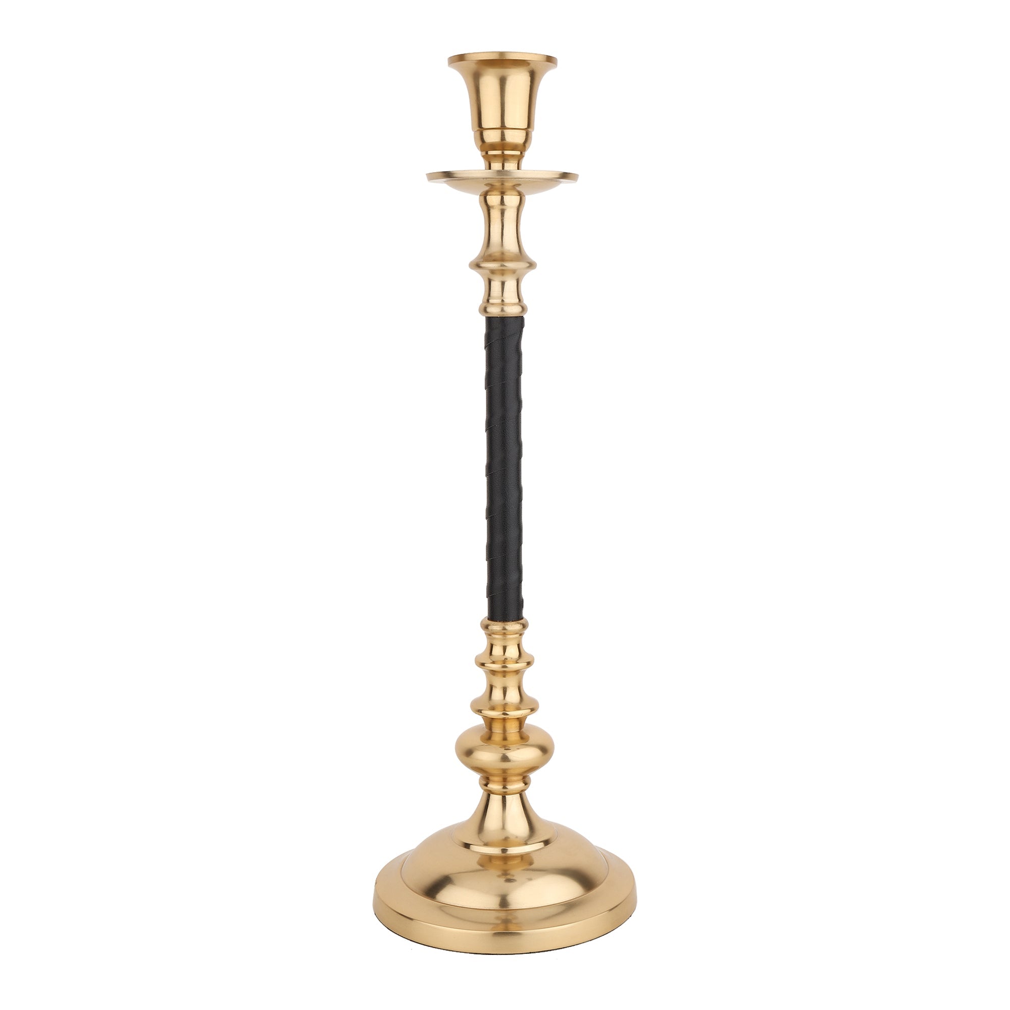 LeatherLuxe Candle holder in Brown Black Medium size M.M.I. OVERSEAS