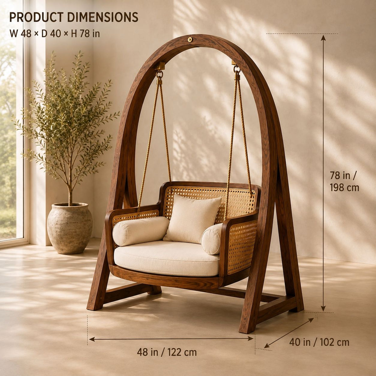 Wooden Hanging Swing Chair with Cushions – Stylish Indoor & Outdoor Lounge Swing