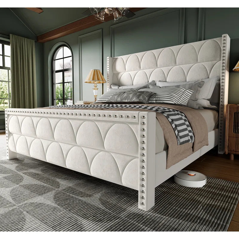 56" Velvet Wingback Bed Frame