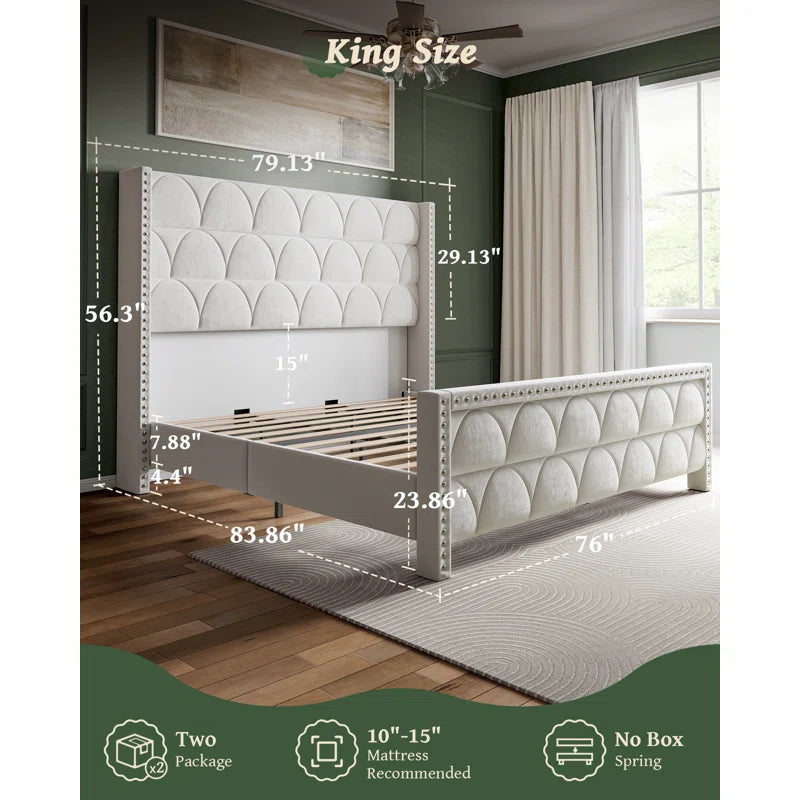 56" Velvet Wingback Bed Frame OUCH CART