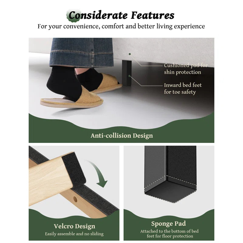 56" Velvet Wingback Bed Frame